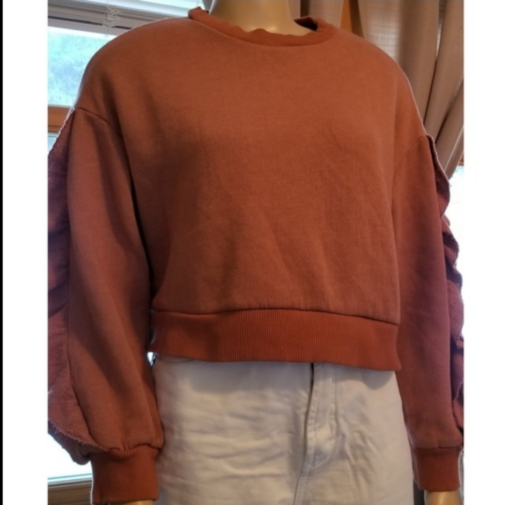 Don't Ask Why Crop Sweater, Ruffles on Sleeves, OS - Picture 5 of 5